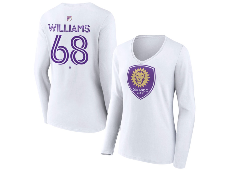 Women's Orlando City SC Authentic Stack #68 Thomas Williams Long Sleeve V-Neck T-Shirt - White