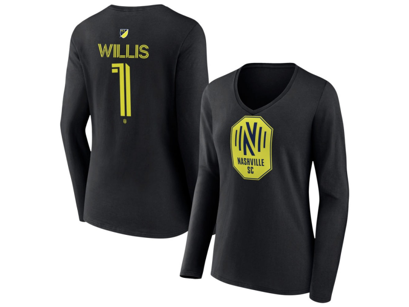 Women's Nashville SC #1 Joe Willis Team Authentic Long Sleeve V-Neck T-Shirt - Black