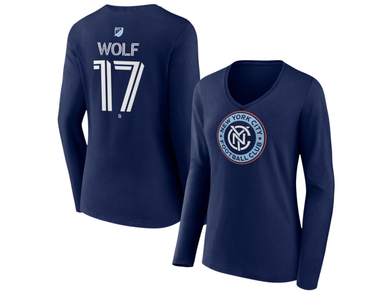 Women's New York City FC #17 Hannes Wolf Team Authentic Long Sleeve V-Neck T-Shirt - Navy
