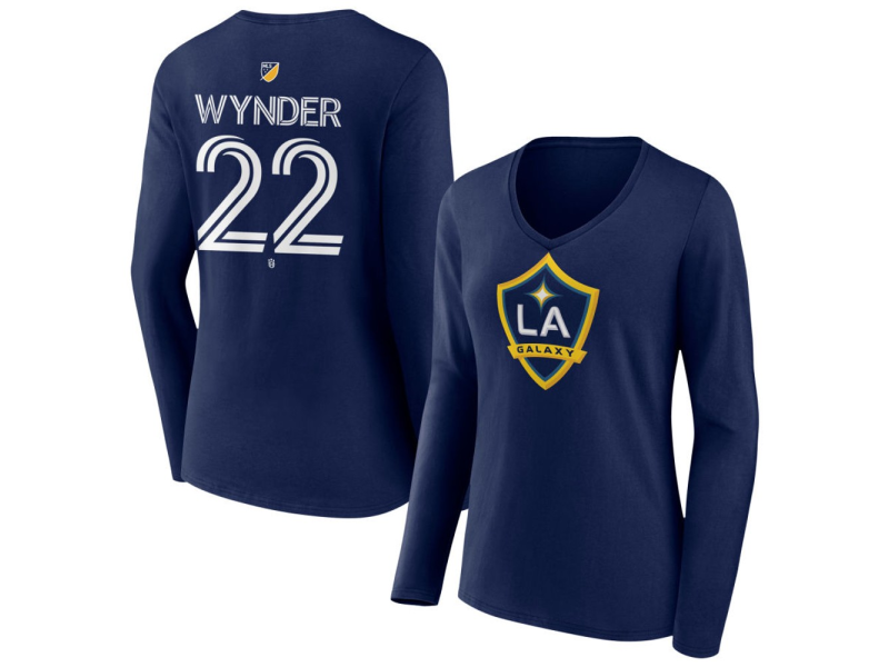 Women's LA Galaxy #22 Elijah Wynder Team Authentic Long Sleeve V-Neck T-Shirt - Navy