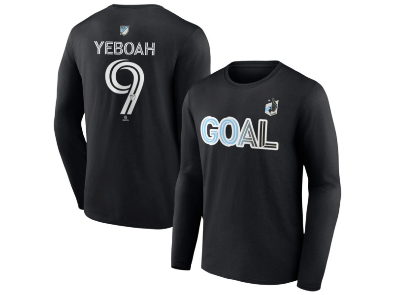 Men's Minnesota United FC Goal #9 Kelvin Yeboah Long Sleeve T-Shirt - Black