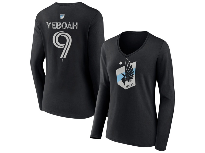 Women's Minnesota United FC #9 Kelvin Yeboah Team Authentic Long Sleeve V-Neck T-Shirt - Black
