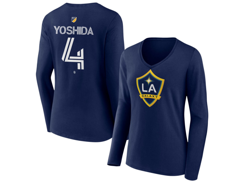 Women's LA Galaxy #4 Maya Yoshida Team Authentic Long Sleeve V-Neck T-Shirt - Navy