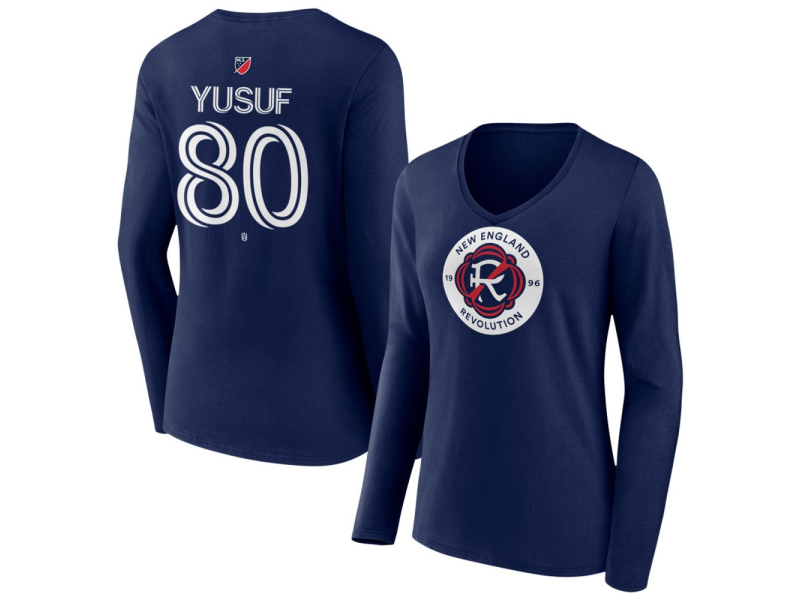 Women's New England Revolution #80 Alhassan Yusuf Team Authentic Long Sleeve V-Neck T-Shirt - Navy