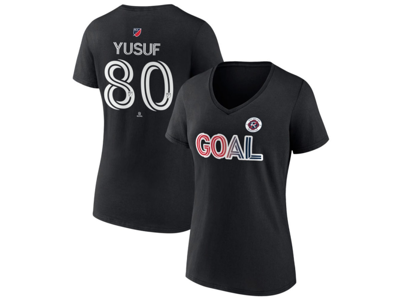 Women's New England Revolution Goal #80 Alhassan Yusuf V-Neck T-Shirt - Black
