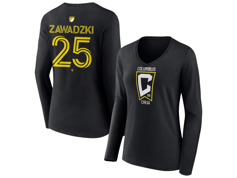 Women's Columbus Crew #25 Sean Zawadzki Team Authentic Long Sleeve V-Neck T-Shirt - Black