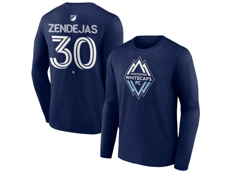 Youth Vancouver Whitecaps FC #30 Adrian Zendejas Team Authentic Long Sleeve T-Shirt - Navy